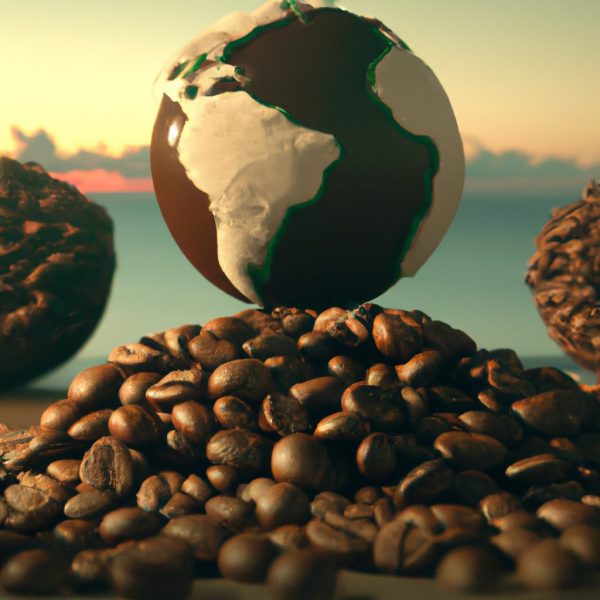 a dream of a fresh coffee beans traveling the globe, matte painting